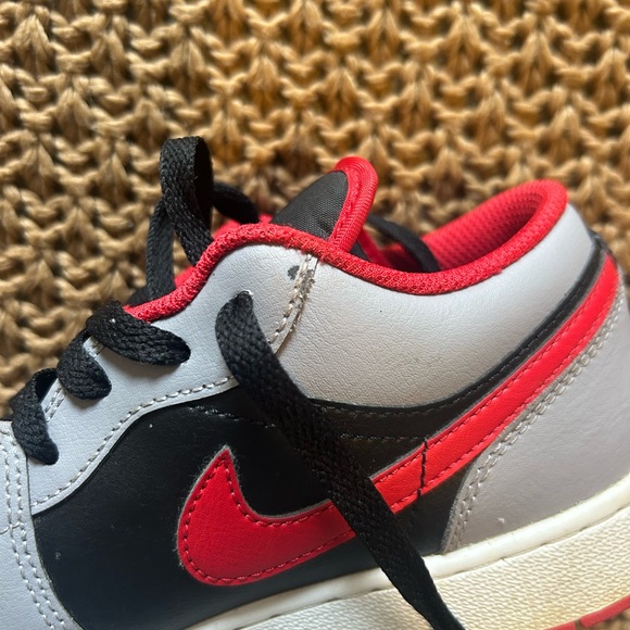 Nike Kids Black and Gray Air Jordans with Red Accents - Picture 6 of 6